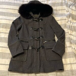 Marc New York wool coat with fur hood, size 2